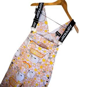 Size 32 RIPNDIP Floral Cat Print Overalls Rainbow Wide Leg Streetwear Cotton
